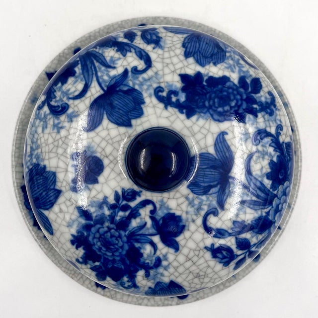 Vintage Bombay Company Blue and White Ceramic Cheese Dome For Sale - Image 4 of 9