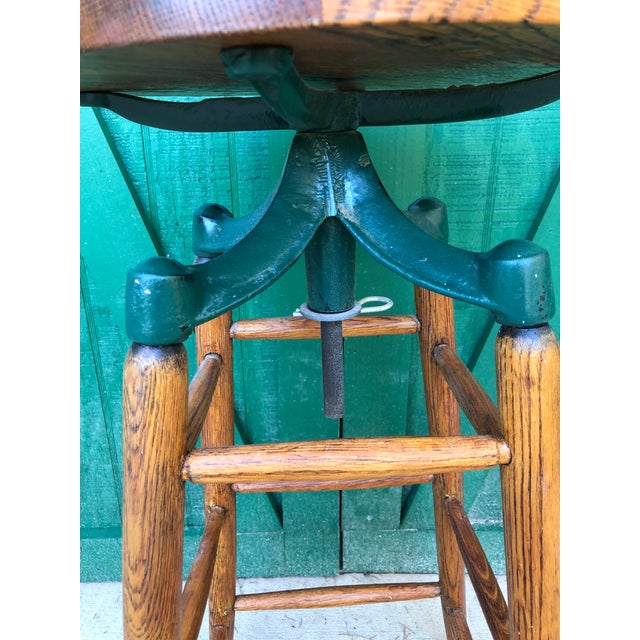 Antique Oak Cast Iron Draftsman Drafting Stool | Chairish