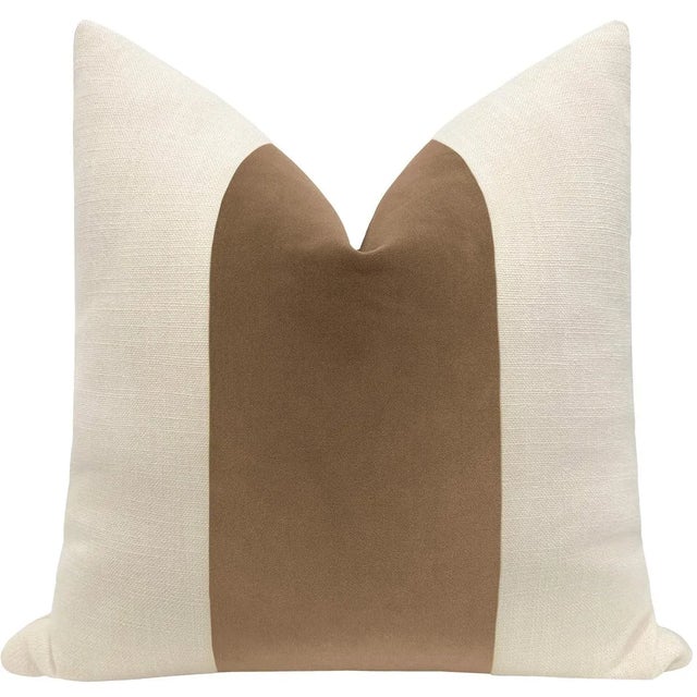 Beautiful pair of custom-made, natural linen pillows with a Nutmeg Designer Velvet center and solid natural linen reverse....
