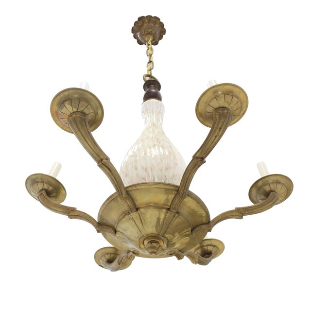 Metal Brass and Murano Glass 6 Arms Light Fixture Chandelier For Sale - Image 7 of 7
