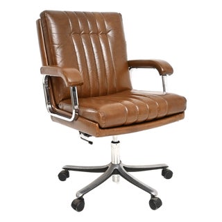 Vintage Leather and Chrome Swivel Desk Chair, 1970 For Sale