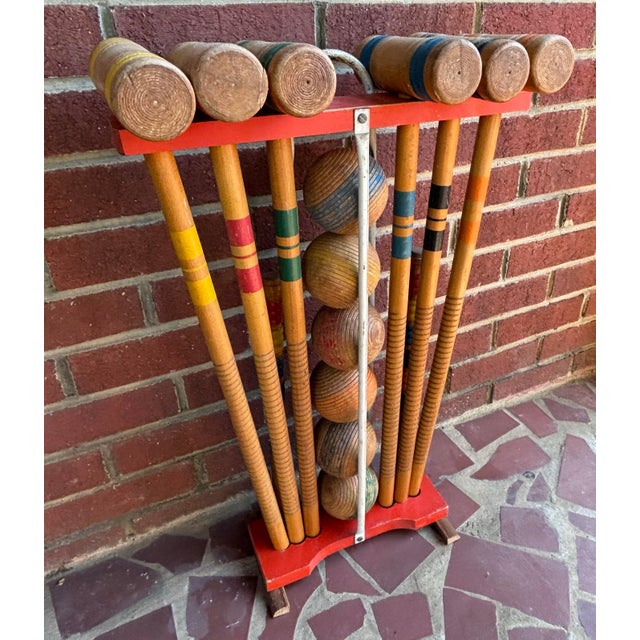 Antique Wooden Croquet Complete Set on Stand, 24 Pieces For Sale - Image 9 of 12