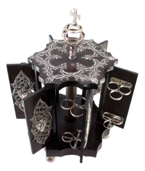 Cigar Case in Rosewood with Silver Shields, Caravels and Armillary Applications