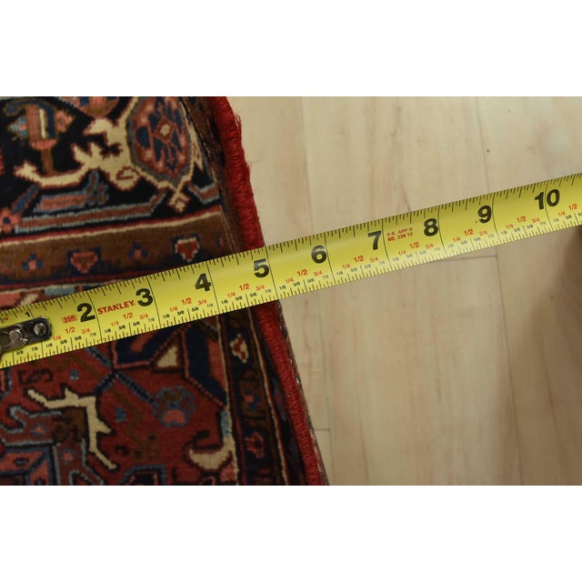 Heriz Rug 8’1” X 10’10” Red Wool Vintage Tribal Hand-Knotted Oriental Carpet For Sale - Image 13 of 15