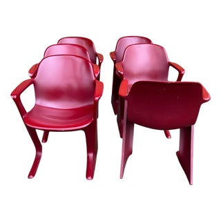 Vintage Dark Red Kangaroo Chairs by Ernst Moeckl, Germany, 1968, Set of 6 For Sale