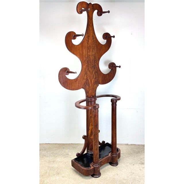 Antique Mahogany English Empire Style Hall Tree Umbrella Hat Coat Stand For Sale - Image 4 of 12