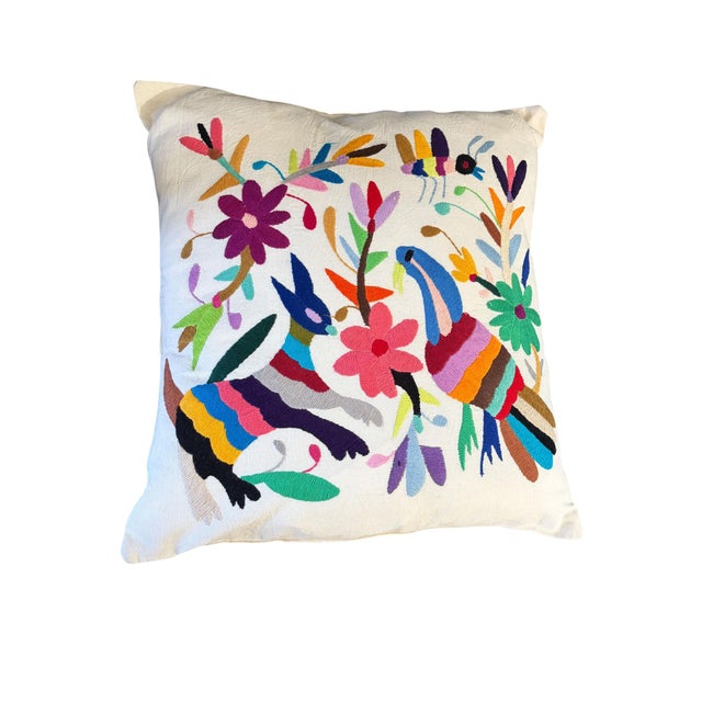 2000 - 2009 Mexican Otomi Embroidery Textile Pillow 16" W For Sale - Image 5 of 8