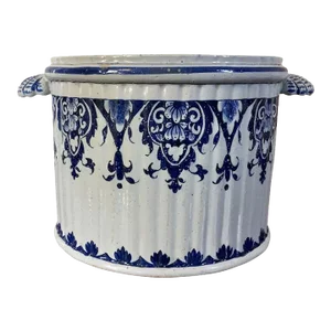 Antique 18th Century French Delft Blue & White Faience Seau a Bouteille Pottery