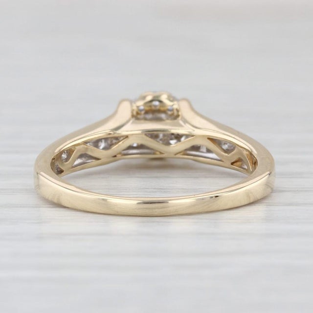 0.56ctw Diamond Cluster Engagement Ring 14k Yellow Gold Size 8.5 Cathedral Band For Sale - Image 4 of 8