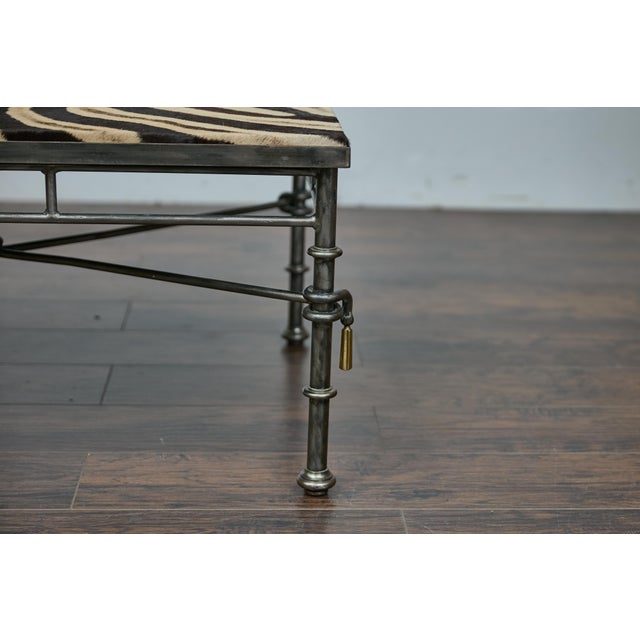Eclectic Midcentury Zebra Hide Top Metal Coffee Table with Petite Gilt Tassels For Sale In Atlanta - Image 6 of 12