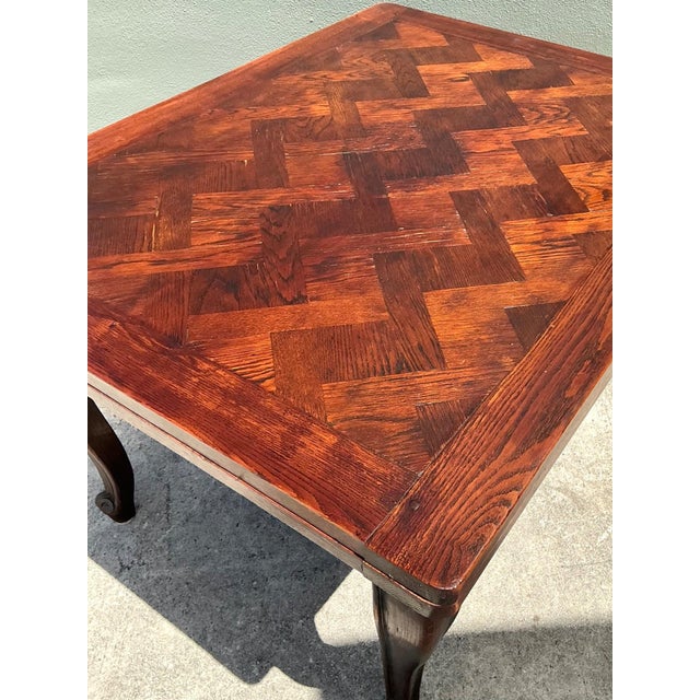 Vintage Herringbone Extendable Dining Table For Sale - Image 13 of 18
