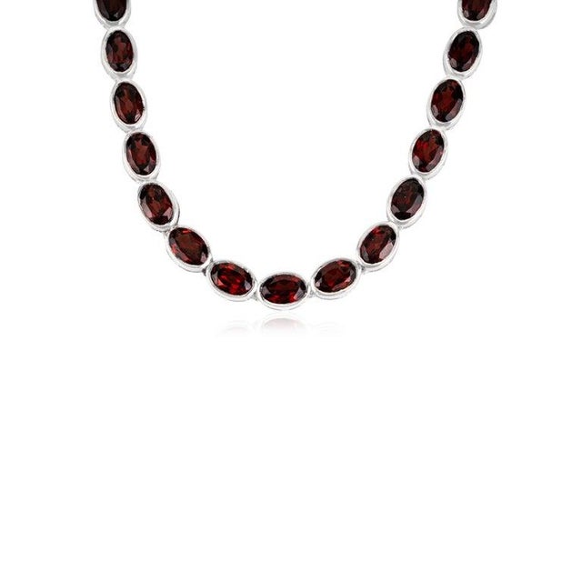 Not Yet Made - Made To Order Caratandher Modern Oval Garnet Gemstone Tennis Necklace in Solid Silver For Sale - Image 5 of 12
