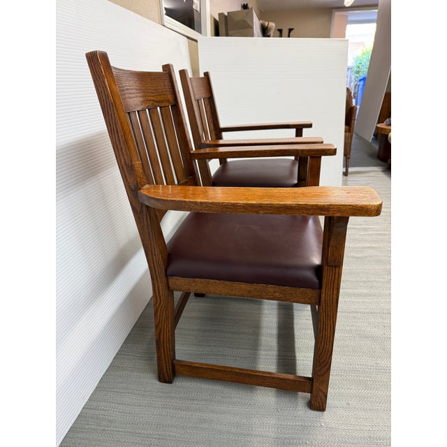 Oxblood Red Arts & Crafts Mission Style Arm Chairs, Pair For Sale - Image 8 of 12