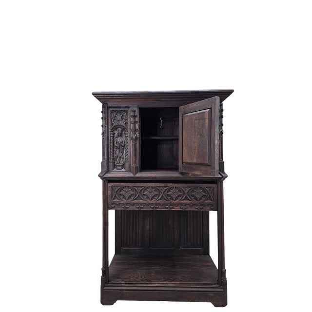Antique French Gothic Revival Carved Oak Cabinet With Religious Figures For Sale In Chicago - Image 6 of 8