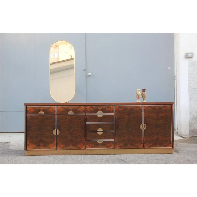 Mid-Century Modern Italian Walnut, Brass & Aluminum Sideboard, 1970s For Sale - Image 3 of 17