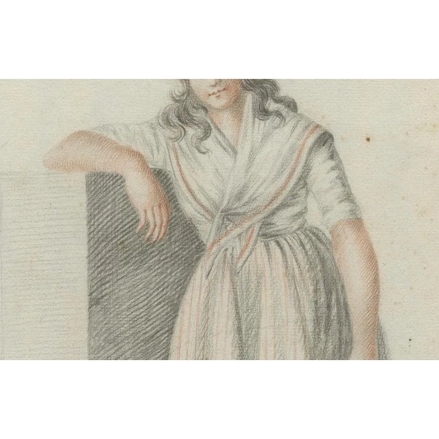 Late 18th Century After Verburgh, Standing Woman with Staff, 1797, Chalk on Paper For Sale - Image 5 of 10