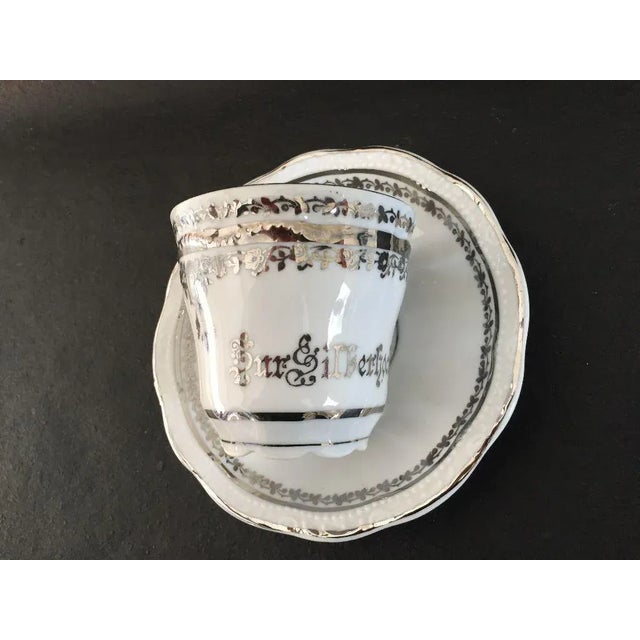 Vintage Elegant Silver Decoration with Flowers German Porcelain "Zur Silberhochzeit". Very good condition, no cracks or...