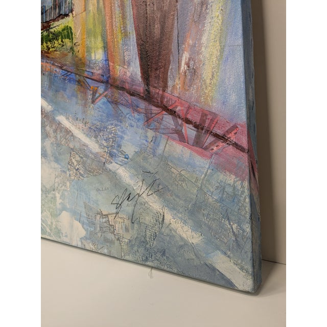 Blue Mathews Bridge Ii, Abstract Expressionist Mixed-Media, Marsha Glazière For Sale - Image 8 of 8