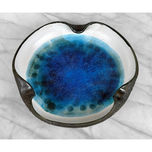 Mid-Century Blue Geode Pottery Centerpiece Cigar Ashtray - 10" For Sale - Image 4 of 7