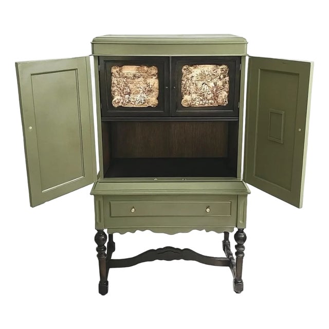 Vintage Display Cabinet With Woven French Panels — 20th Mid-Century For Sale
