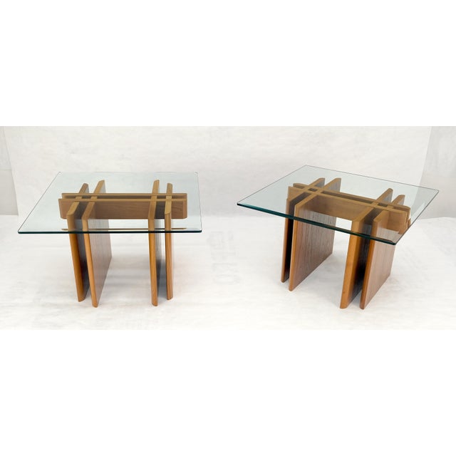 Pair Danish Teak Mid Century Modern Glass Tops End Side Lamp Tables Stands Mint For Sale - Image 13 of 18