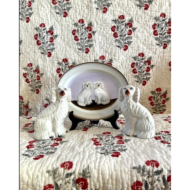 Victorian Terrence & Tess the White Staffordshire Spaniels Portrait by Susannah Carson For Sale - Image 3 of 3