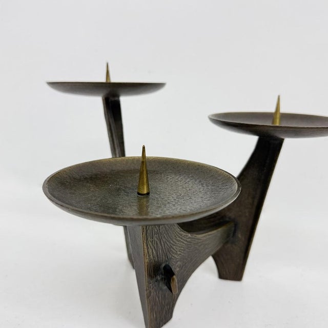 Modernist Sculptural Brutalist Bronze Metal Candleholder, France, 1960s For Sale - Image 13 of 18