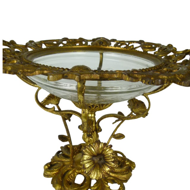Art Nouveau Brass Tazza Centerpiece Blown Glass Bowl . Swivel Floral Branches For Sale - Image 4 of 16