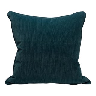 The House of Scalamandré Strie Velvet Pillow, Teal For Sale