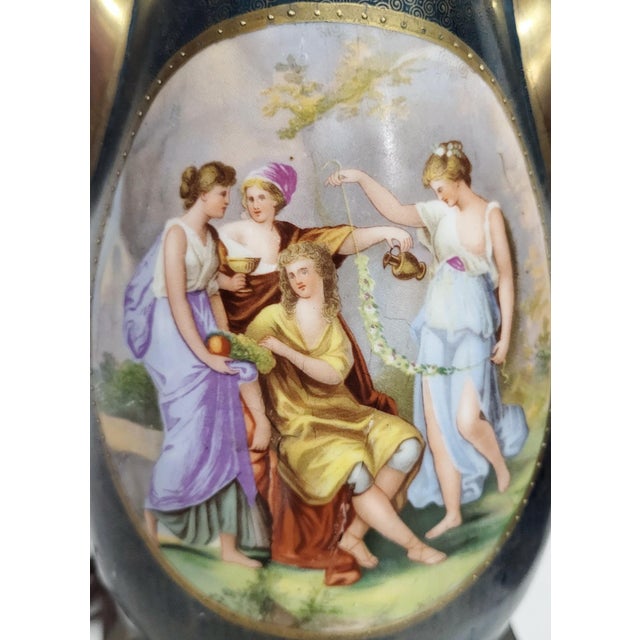 Green Pair Antique Austrian Royal Vienna Porcelain Vase Lamps by Kaufmann For Sale - Image 8 of 12