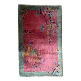 Antique 1920s Chinese Art Deco Scatter Rug 3.1' X 5' (94cm X 152cm) For Sale