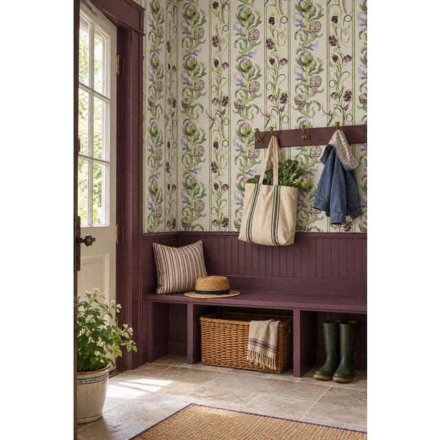 Artichoke Stem Stripe Grasscloth Wallpaper by House Party | Terra Verde | 6 Yards For Sale - Image 4 of 12