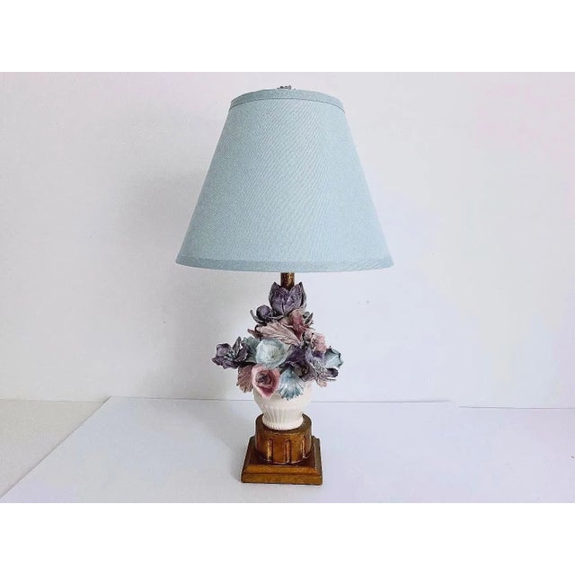 Italian Mid 20th Century Italian Capodimonte Bouquet Lamp & Shade For Sale - Image 3 of 18