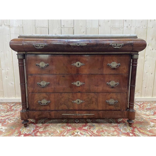 Empire Chest of Drawers in Mahogany and Carrara Marble For Sale - Image 10 of 10