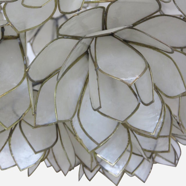 Mid-Century Modern 1960s Capiz Shell Lotus Pendant Light For Sale - Image 3 of 8