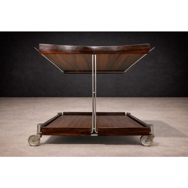 Wood Bar Car With Removable Trays in Rosewood & Metal, Forma, 1960s For Sale - Image 7 of 11
