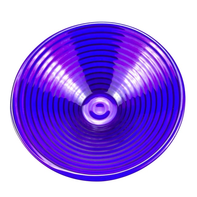 Art Deco Cobalt Blue Ribbed Glass Serving Bowl For Sale - Image 4 of 10