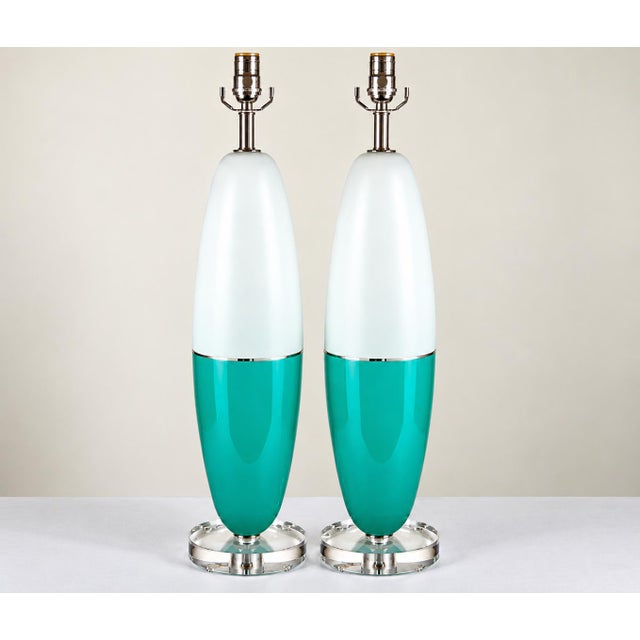 Aqua Vintage Murano Glass Lamps Aqua White For Sale - Image 8 of 8