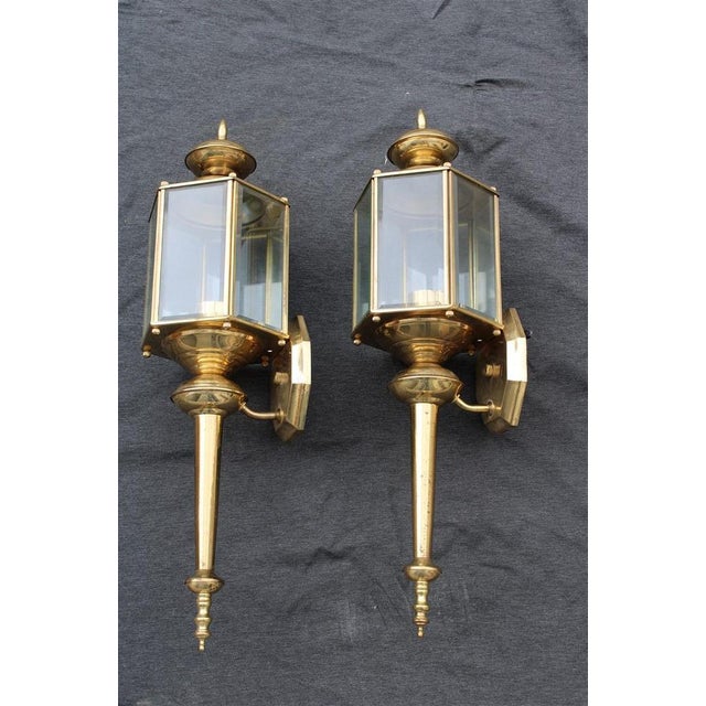 Large Italian Brass Wall Lanterns and Molated Windows, 1970s, Set of 2 For Sale - Image 14 of 14