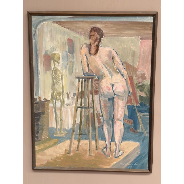 Olle C, Female Model in the Studio, 1977, Oil Painting on Canvas, Framed For Sale - Image 9 of 18