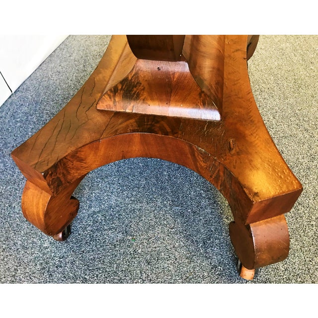 Antique Empire Era Burl Mahogany Swivel Top Game Table With Storage