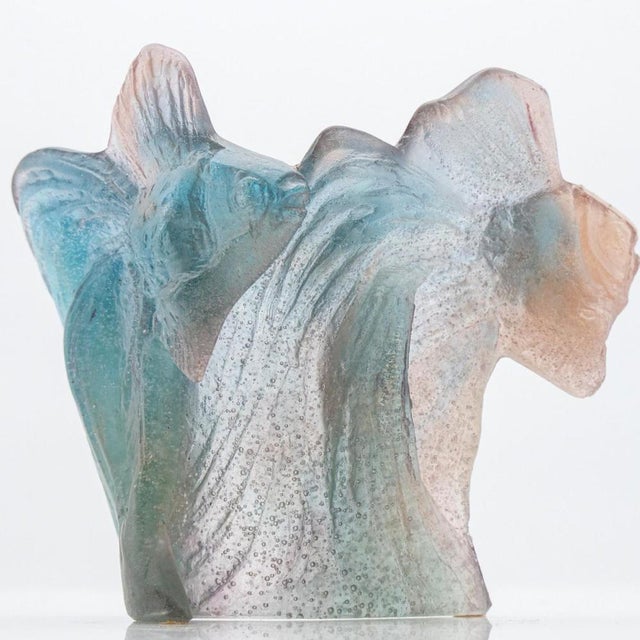 Luxury at its finest, high-end glass sculpture by Daum, France. Two fishes in blue and salmon colours. The fishes are made...