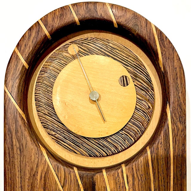 Contemporary 1970's Inlaid Wood Desk Table Clock For Sale - Image 3 of 9