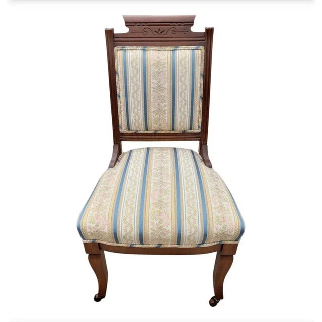 Antique Victorian Striped Upholstered Chairs, Circa 1890s For Sale - Image 9 of 9