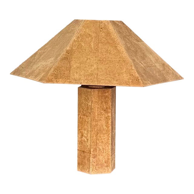 1970s Mid Century Modern Hexagonal “Zatonl” Cork Table Lamp by Ingo Maurer for M Design For Sale