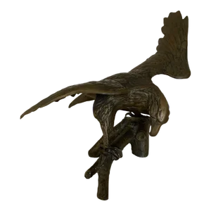 Vintage Mid-Century Solid Brass Eagle on Branch Sculpture