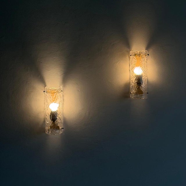 Murano Ice-Textured Glass Wall Sconces from Mazzega, Italy, 1970s, Set of 2 For Sale - Image 6 of 18