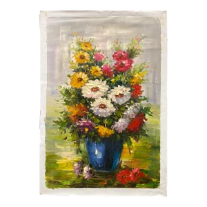 Impasto Oil Paint Canvas Art Blossom Flowers Vase Scroll Painting