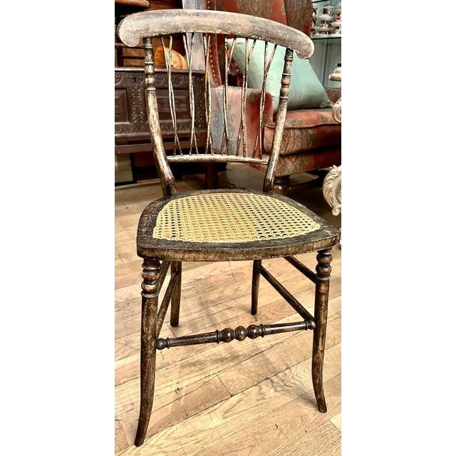 Antique Stick Wicker Cane Seat Side Chair For Sale - Image 4 of 4
