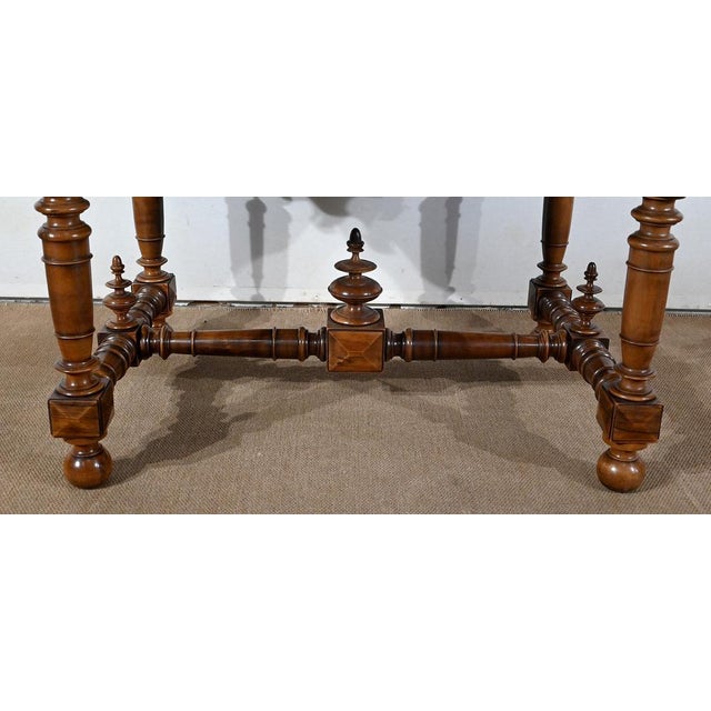 Louis XIII Style Game Table in Walnut and Marble, Early 20th Century For Sale - Image 11 of 18